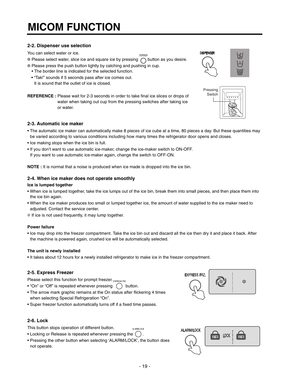 Micom function | LG SXS GR-P257/L257 User Manual | Page 21 / 99