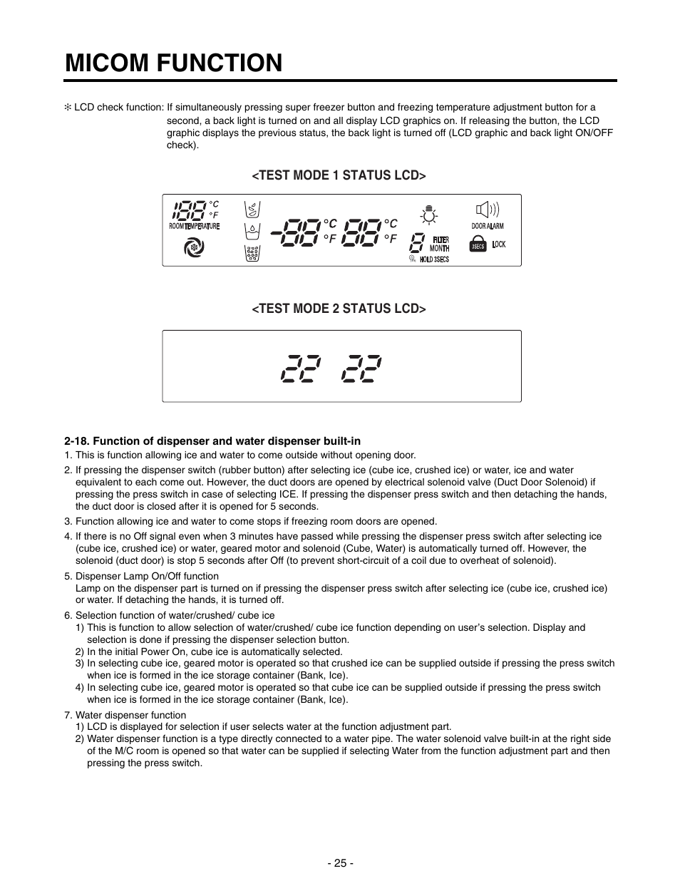 Micom function | LG SXS GR-P257/L257 User Manual | Page 27 / 99