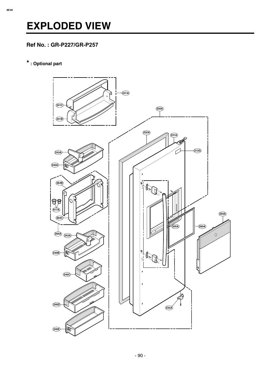 Exploded view, Refrigerator door part, Optional part | LG SXS GR-P257/L257 User Manual | Page 92 / 99