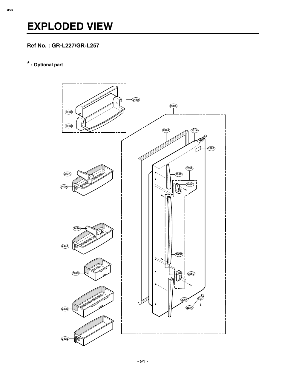 Exploded view, Refrigerator door part, Optional part | LG SXS GR-P257/L257 User Manual | Page 93 / 99