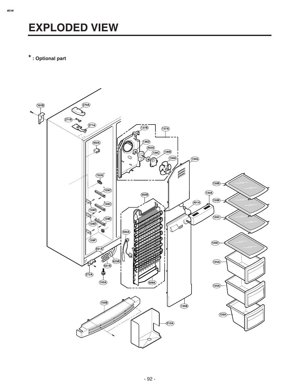 Exploded view, Freezer compartment, Optional part | LG SXS GR-P257/L257 User Manual | Page 94 / 99