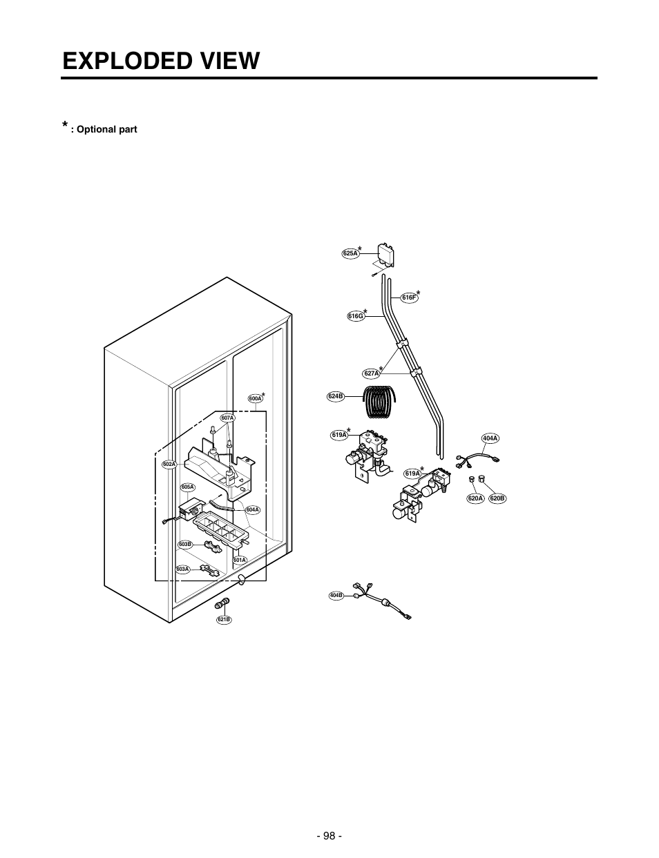 Exploded view, Ice & water part | LG SXS GR-P257/L257 User Manual | Page 97 / 99