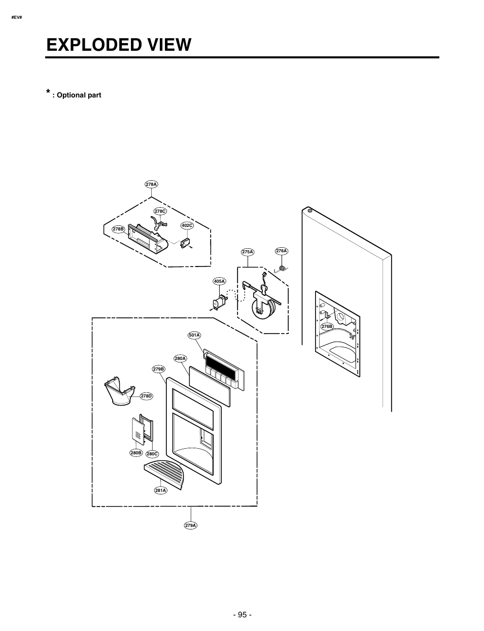 Exploded view, Dispenser part | LG SXS GR-P257/L257 User Manual | Page 98 / 99