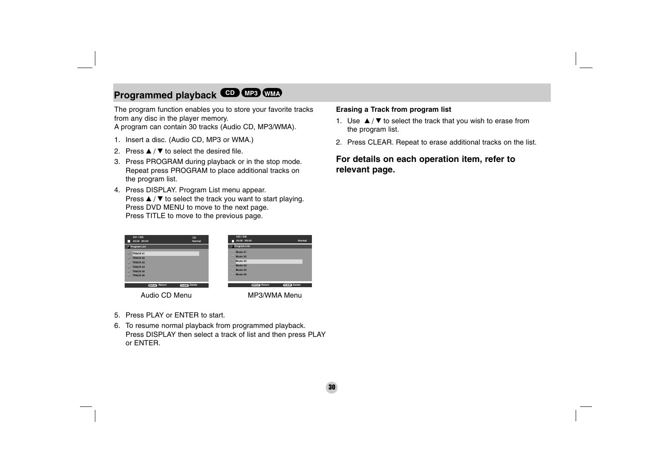 Programmed playback | LG DP170 User Manual | Page 30 / 36