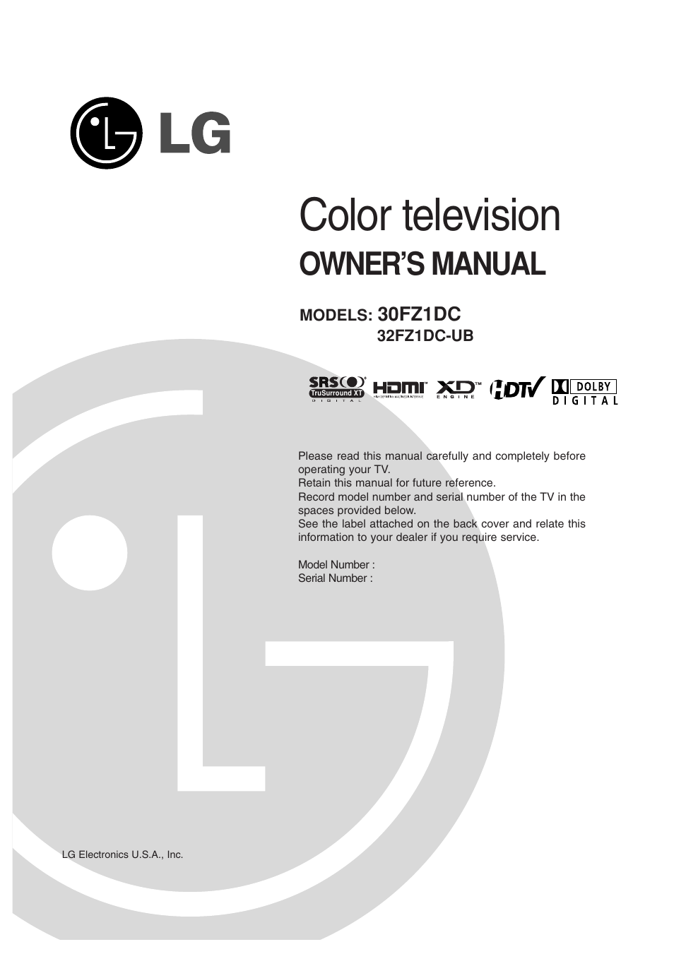 LG 30FZ1DC User Manual | 60 pages