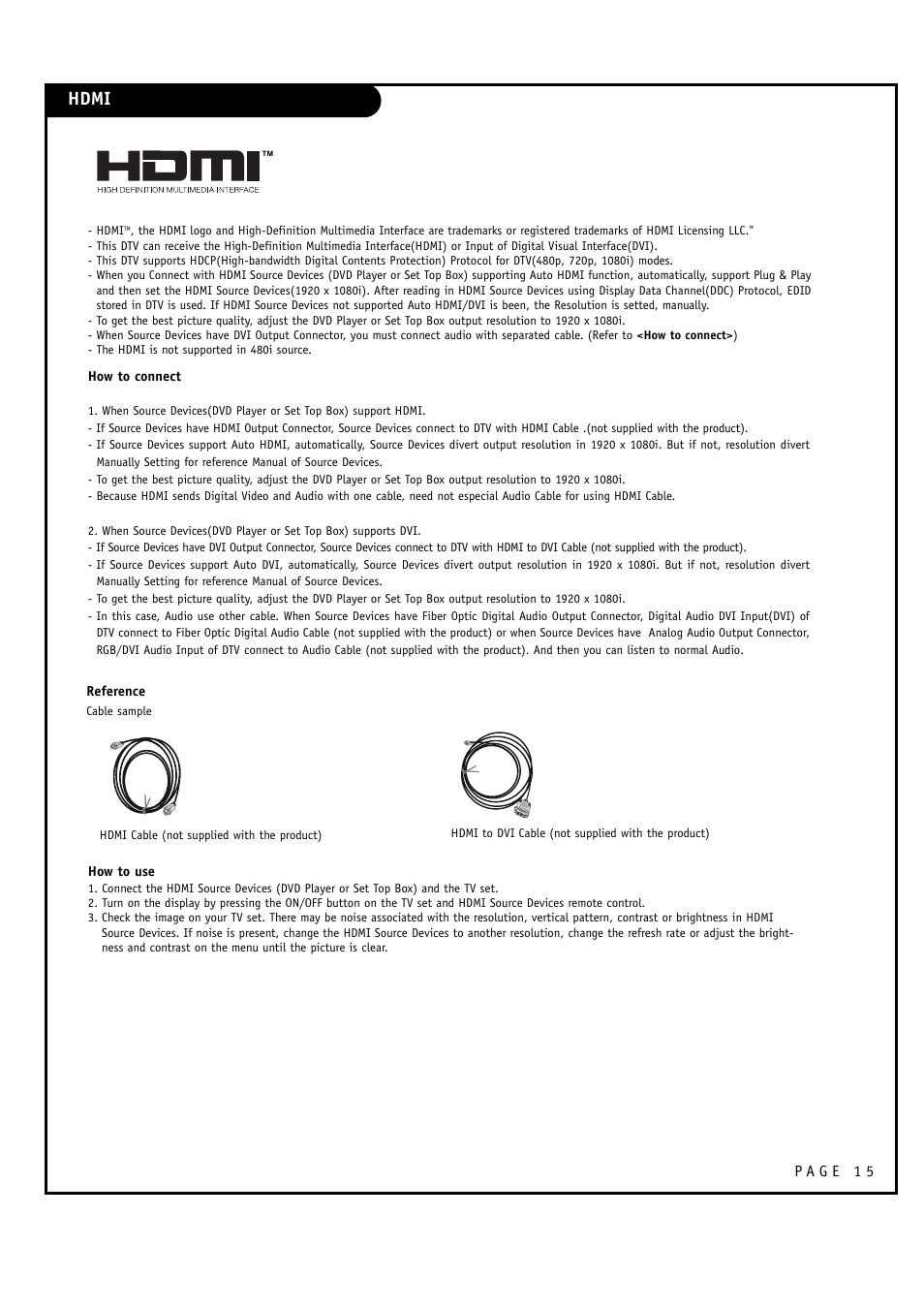 Hdmi | LG 30FZ1DC User Manual | Page 15 / 60