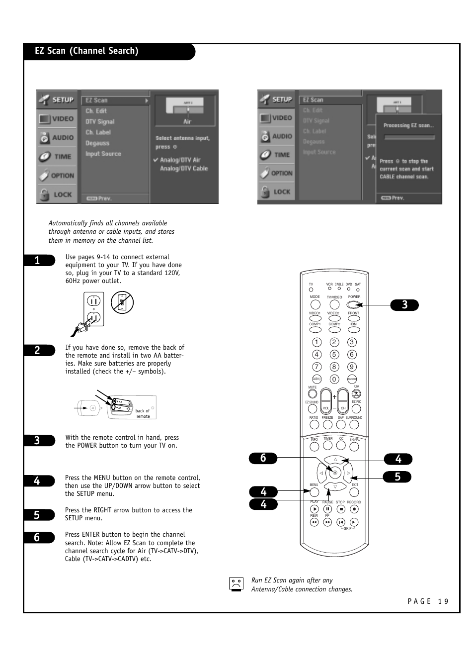 Ez scan (channel search) | LG 30FZ1DC User Manual | Page 19 / 60