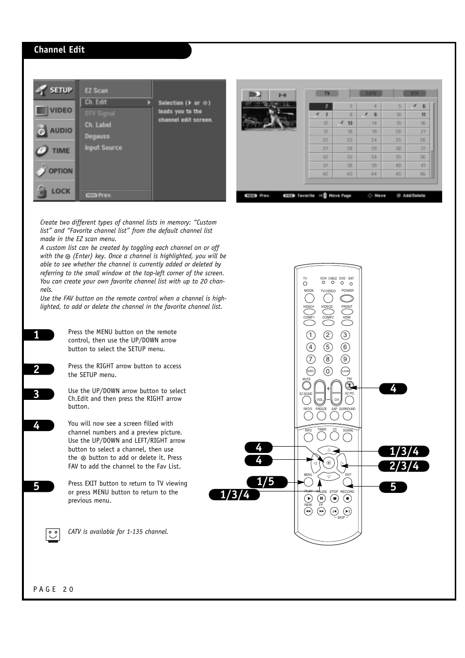 Channel edit | LG 30FZ1DC User Manual | Page 20 / 60