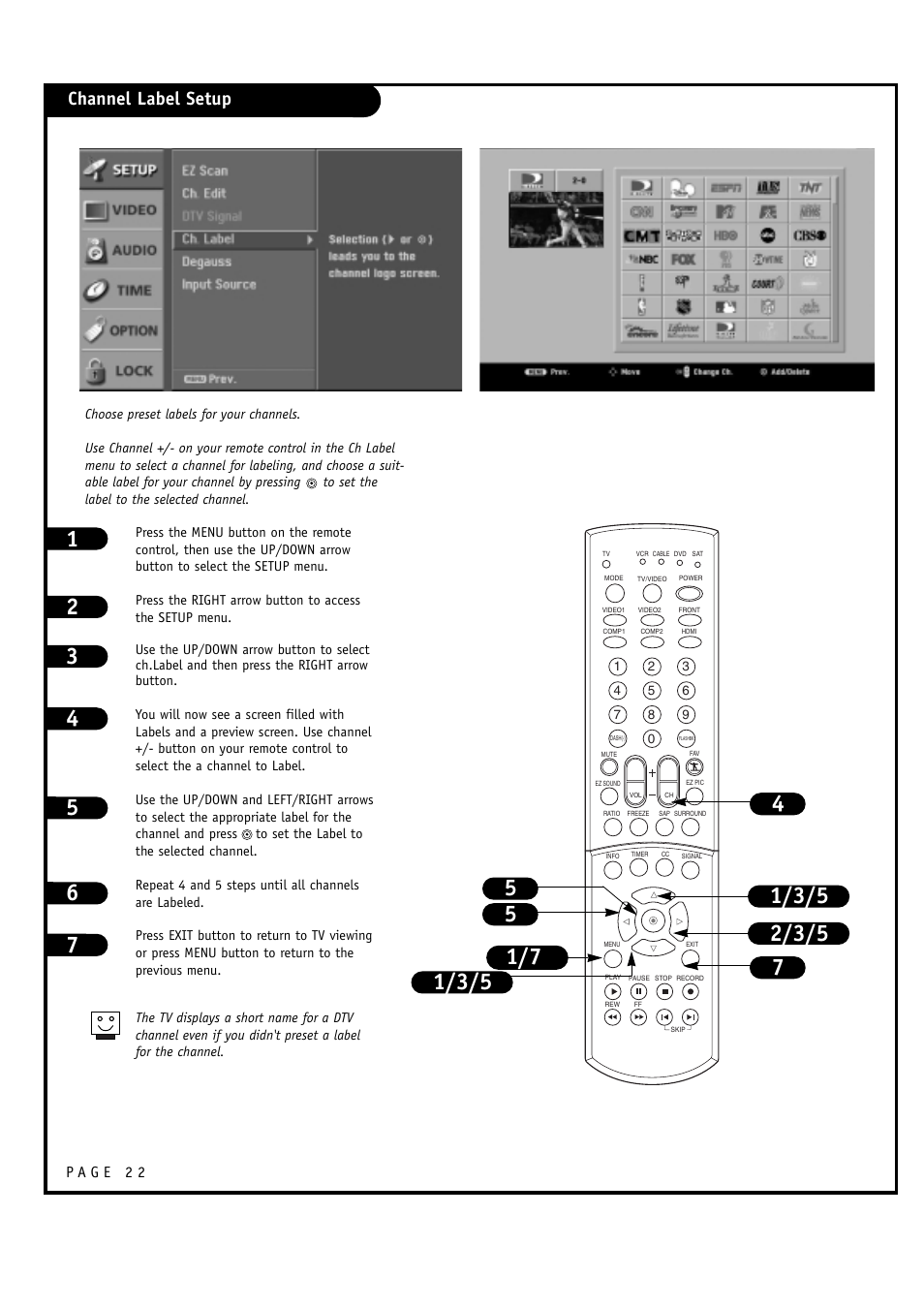 Channel label setup | LG 30FZ1DC User Manual | Page 22 / 60