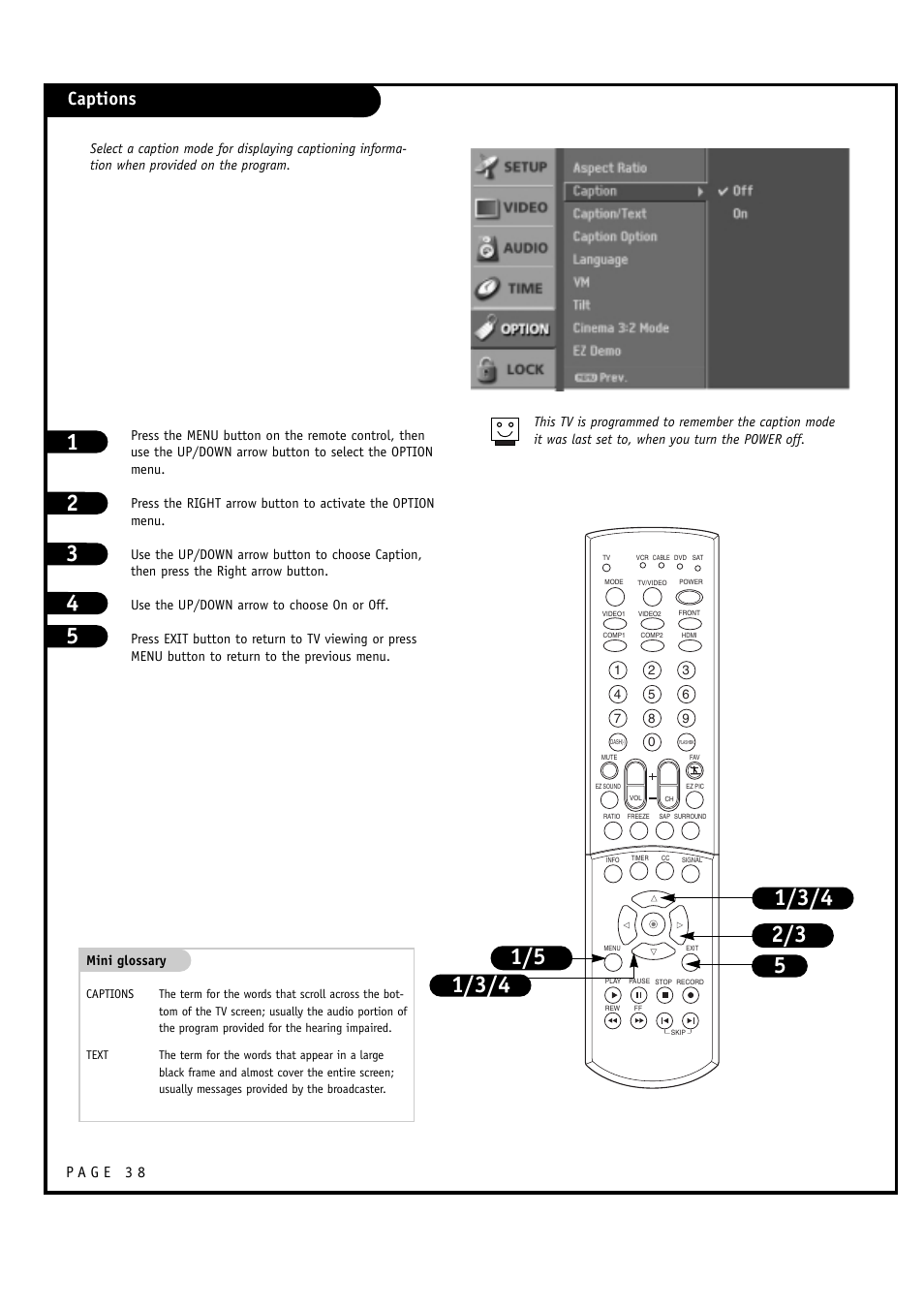 Captions | LG 30FZ1DC User Manual | Page 38 / 60