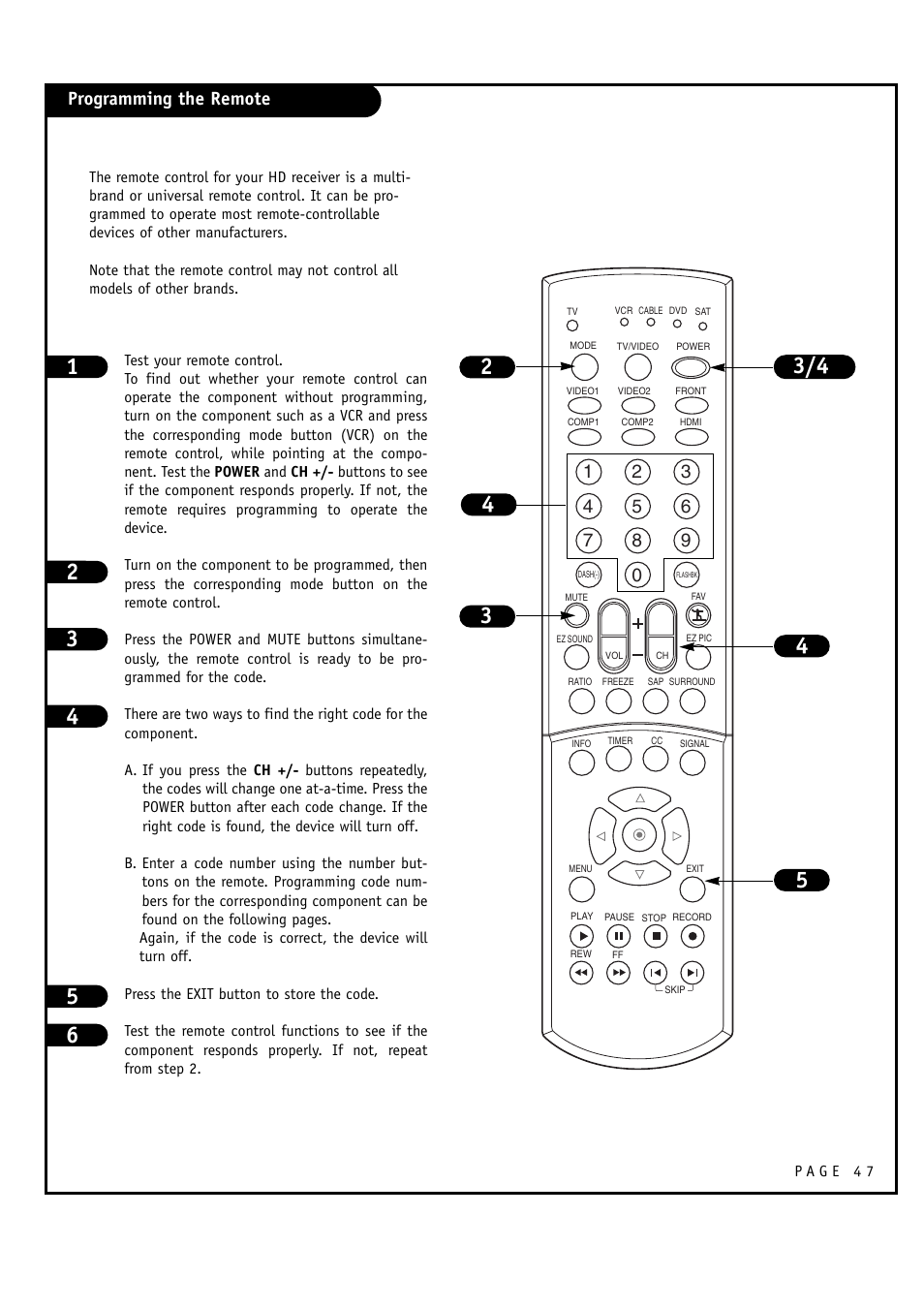 Programming the remote | LG 30FZ1DC User Manual | Page 47 / 60