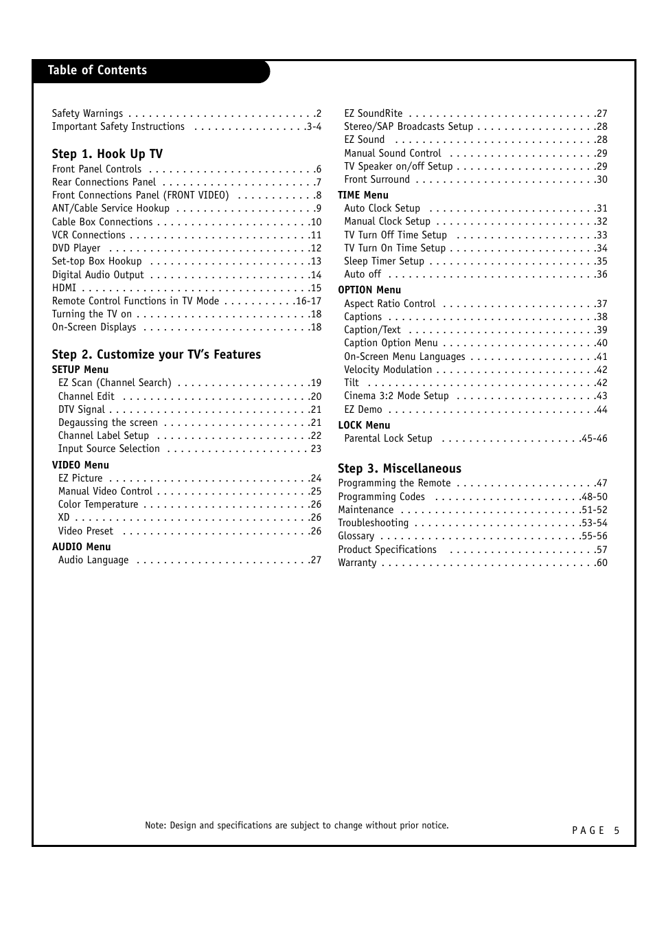 LG 30FZ1DC User Manual | Page 5 / 60