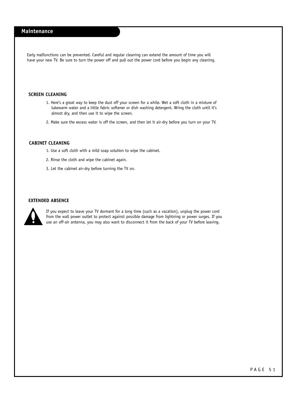 Maintenance | LG 30FZ1DC User Manual | Page 51 / 60