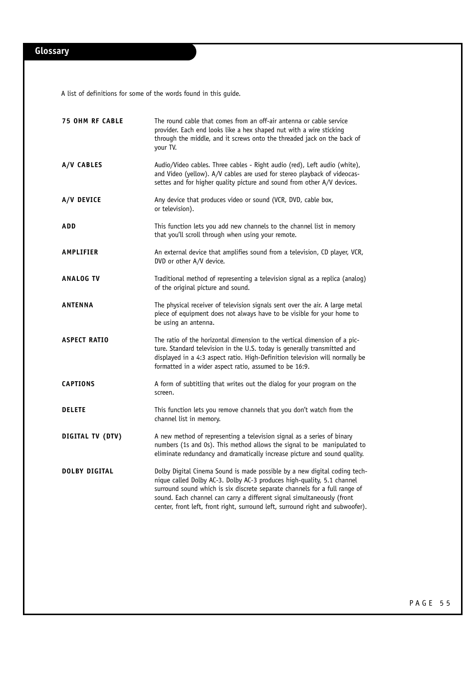 Glossary | LG 30FZ1DC User Manual | Page 55 / 60