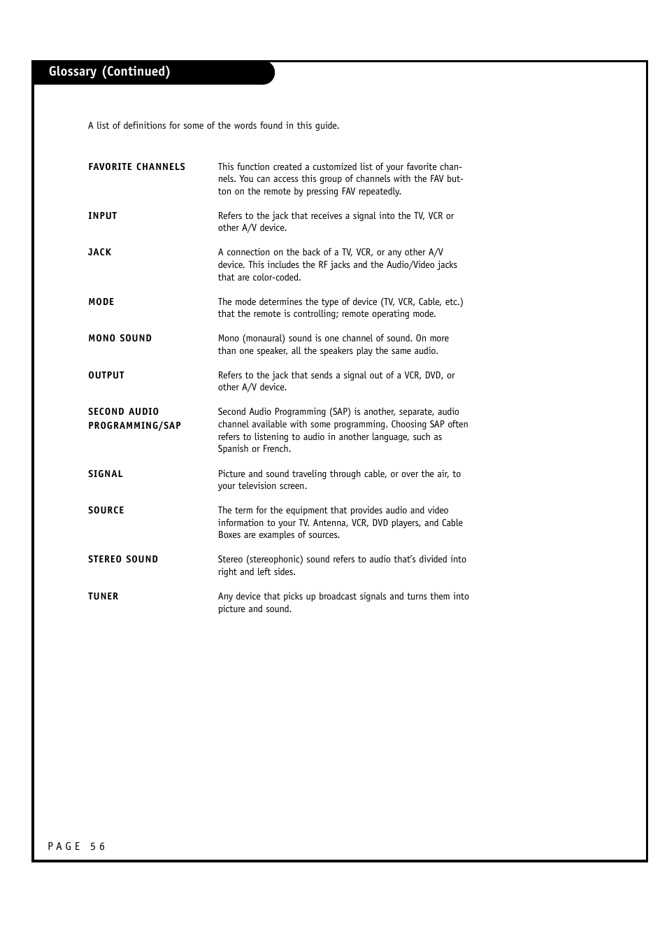 Glossary (continued) | LG 30FZ1DC User Manual | Page 56 / 60