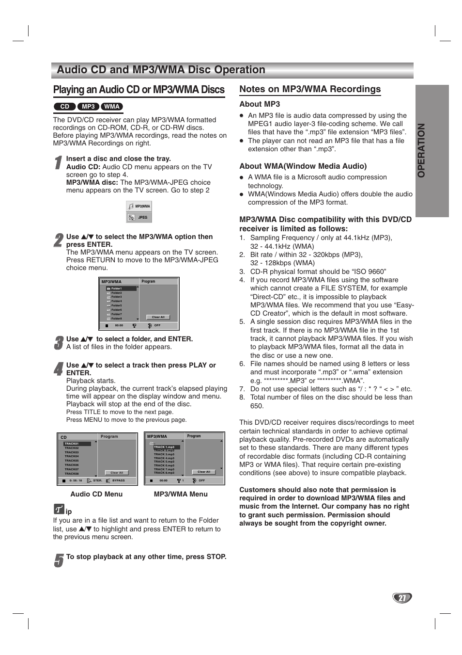 Opera tion | LG HTW316 User Manual | Page 27 / 40