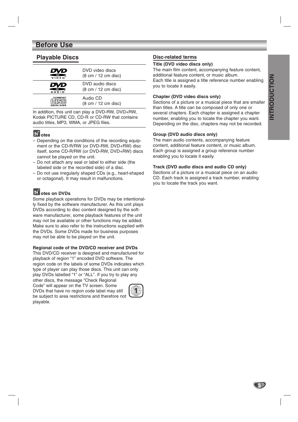 Before use, Introduction, Playable discs | LG HTW316 User Manual | Page 5 / 40