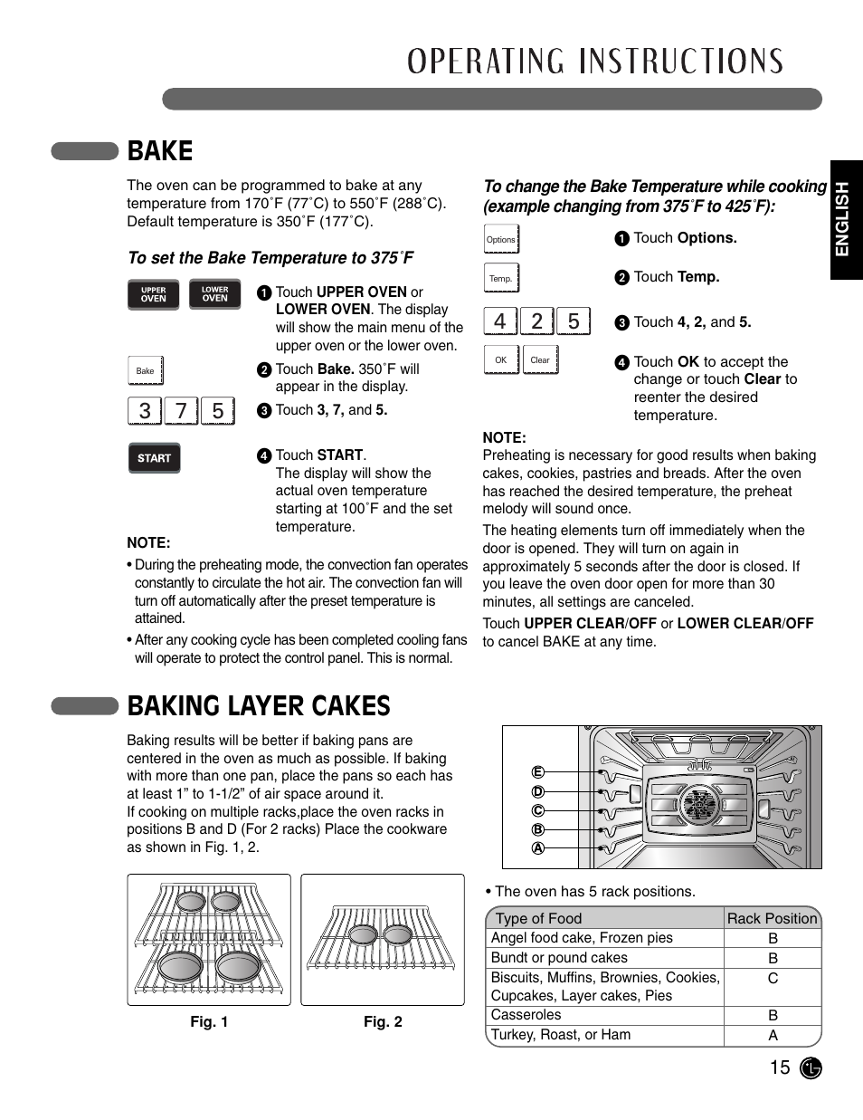 Bake, Baking layer cakes | LG LWD3081ST User Manual | Page 15 / 42