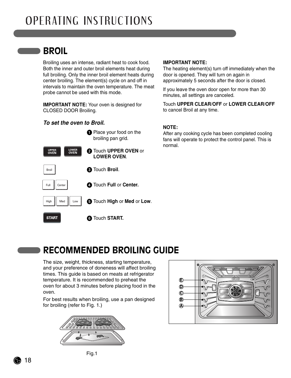 Broil, Recommended broiling guide | LG LWD3081ST User Manual | Page 18 / 42