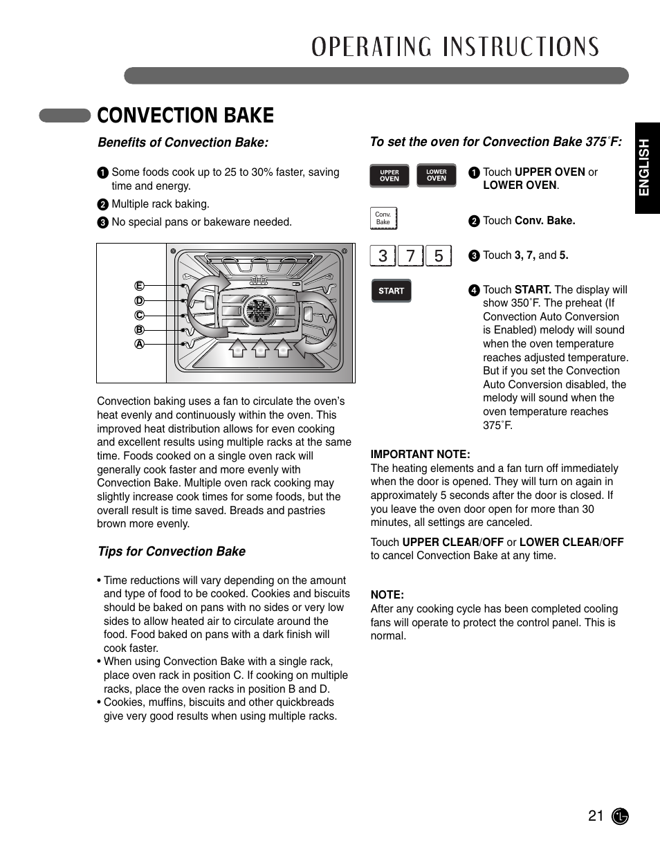 Convection bake | LG LWD3081ST User Manual | Page 21 / 42