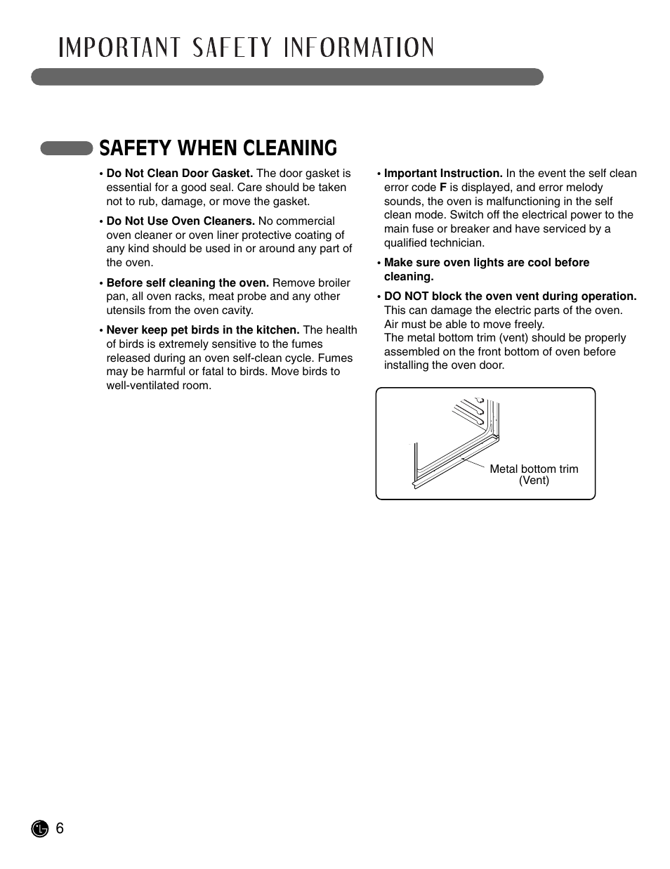 Read all instructions before use, Safety when cleaning | LG LWD3081ST User Manual | Page 6 / 42