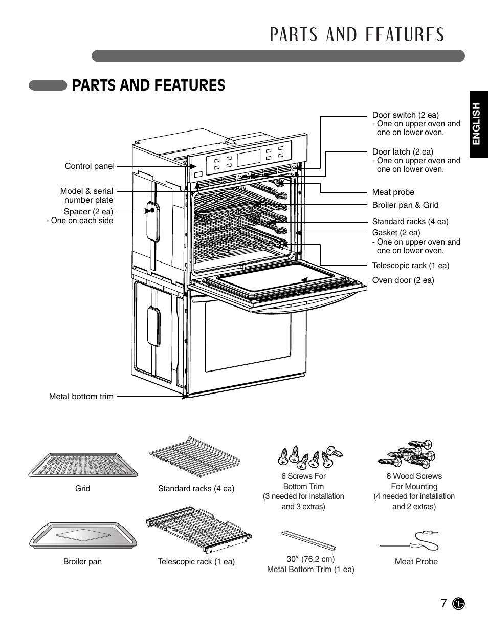 Parts and features | LG LWD3081ST User Manual | Page 7 / 42