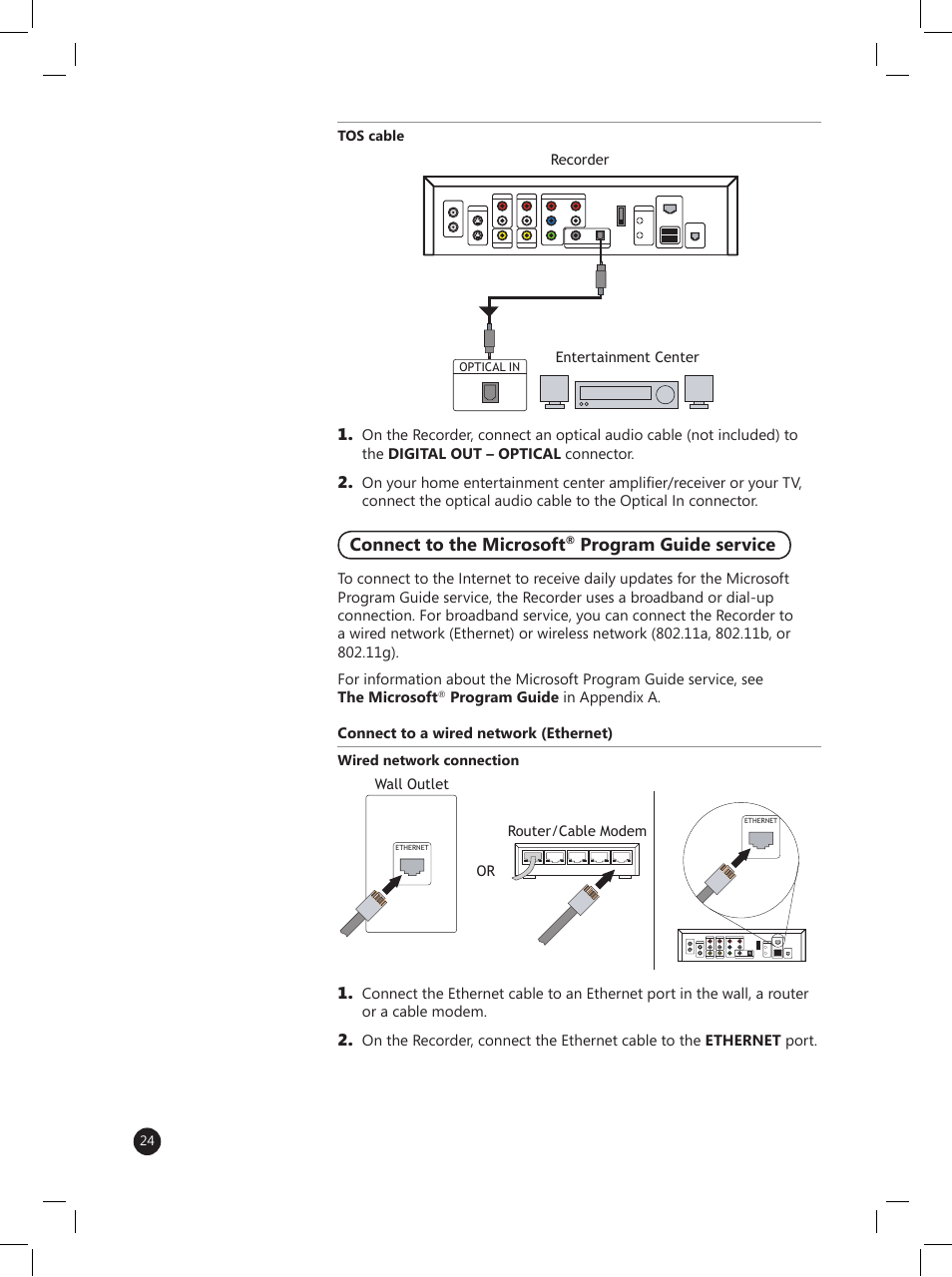 Connect to the microsoft, Program guide service | LG LRM-519 User Manual | Page 24 / 74