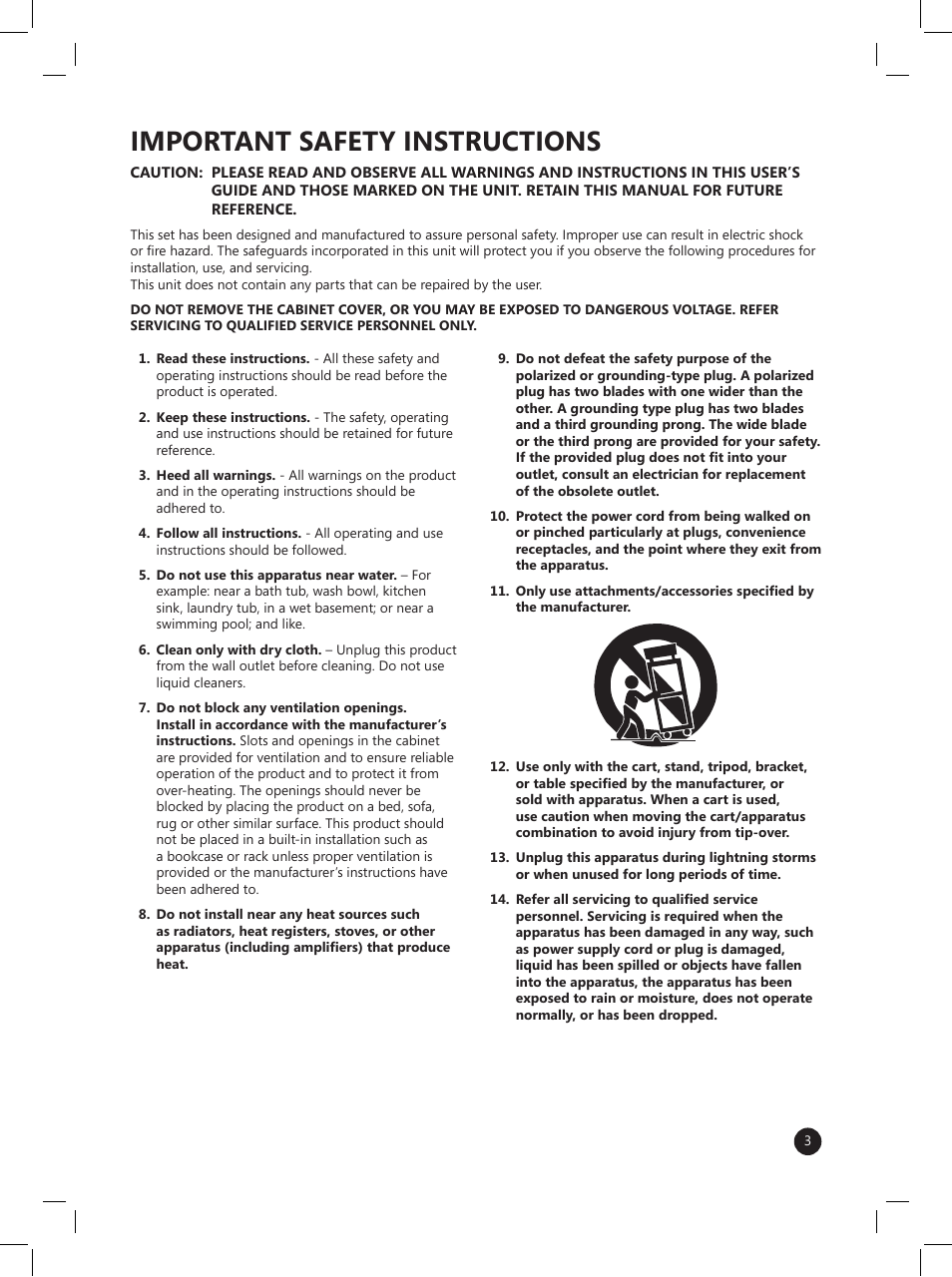 Important safety instructions | LG LRM-519 User Manual | Page 3 / 74