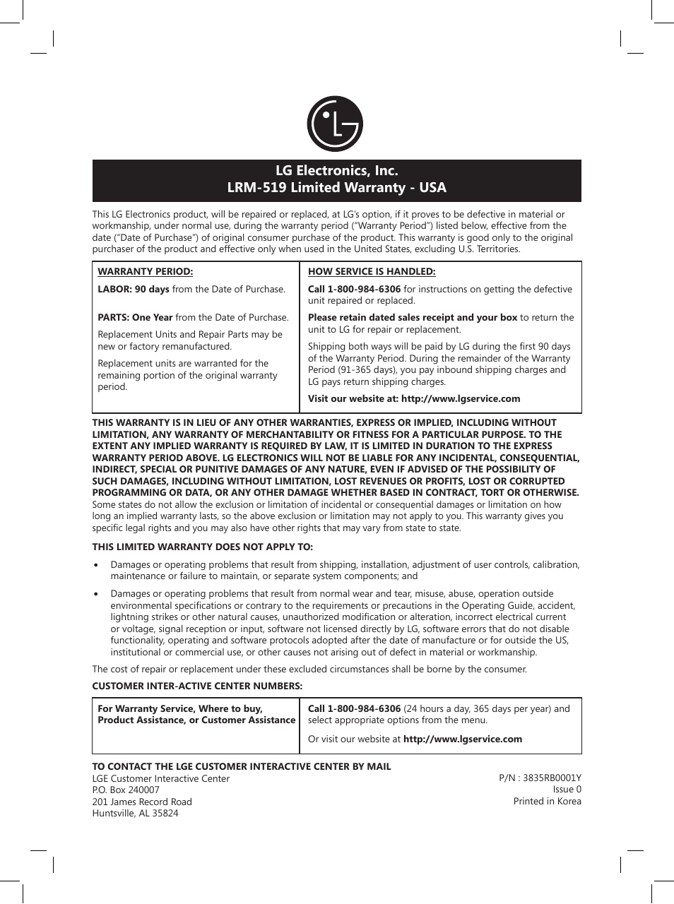 LG LRM-519 User Manual | Page 74 / 74