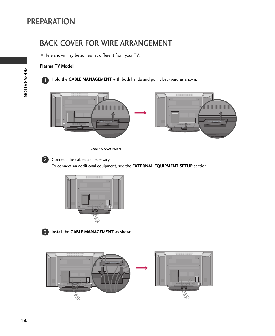 Preparation, Back cover for wire arrangement | LG 32LB9D User Manual | Page 14 / 36