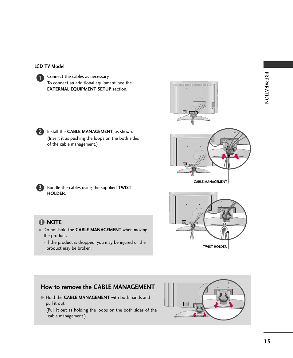 How to remove the cable management | LG 32LB9D User Manual | Page 15 / 36