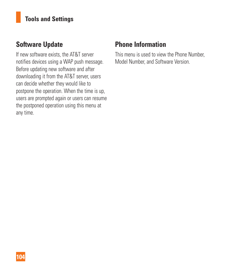 Software update, Phone information | LG Encore User Manual | Page 109 / 140