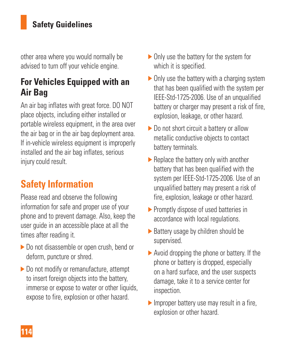Safety information, For vehicles equipped with an air bag | LG Encore User Manual | Page 119 / 140