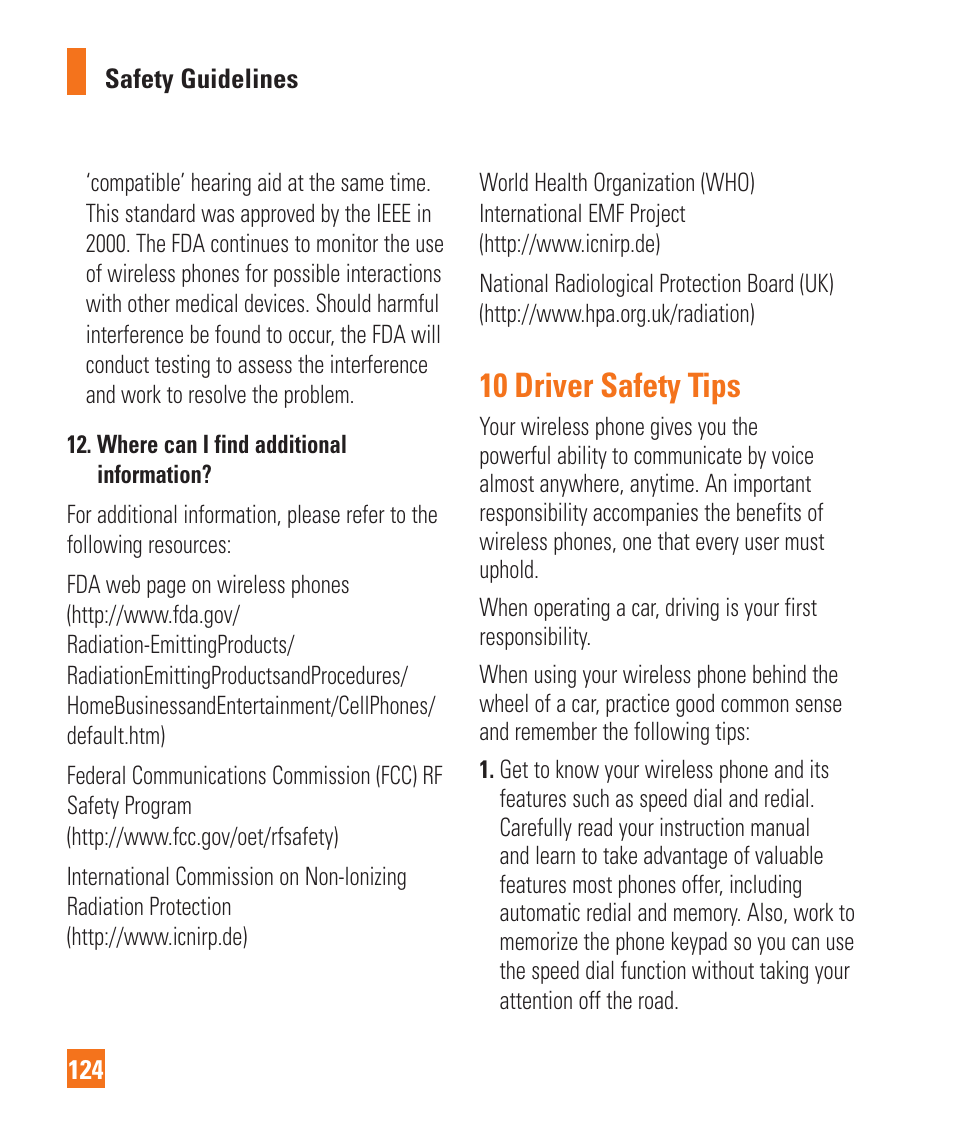 10 driver safety tips | LG Encore User Manual | Page 129 / 140