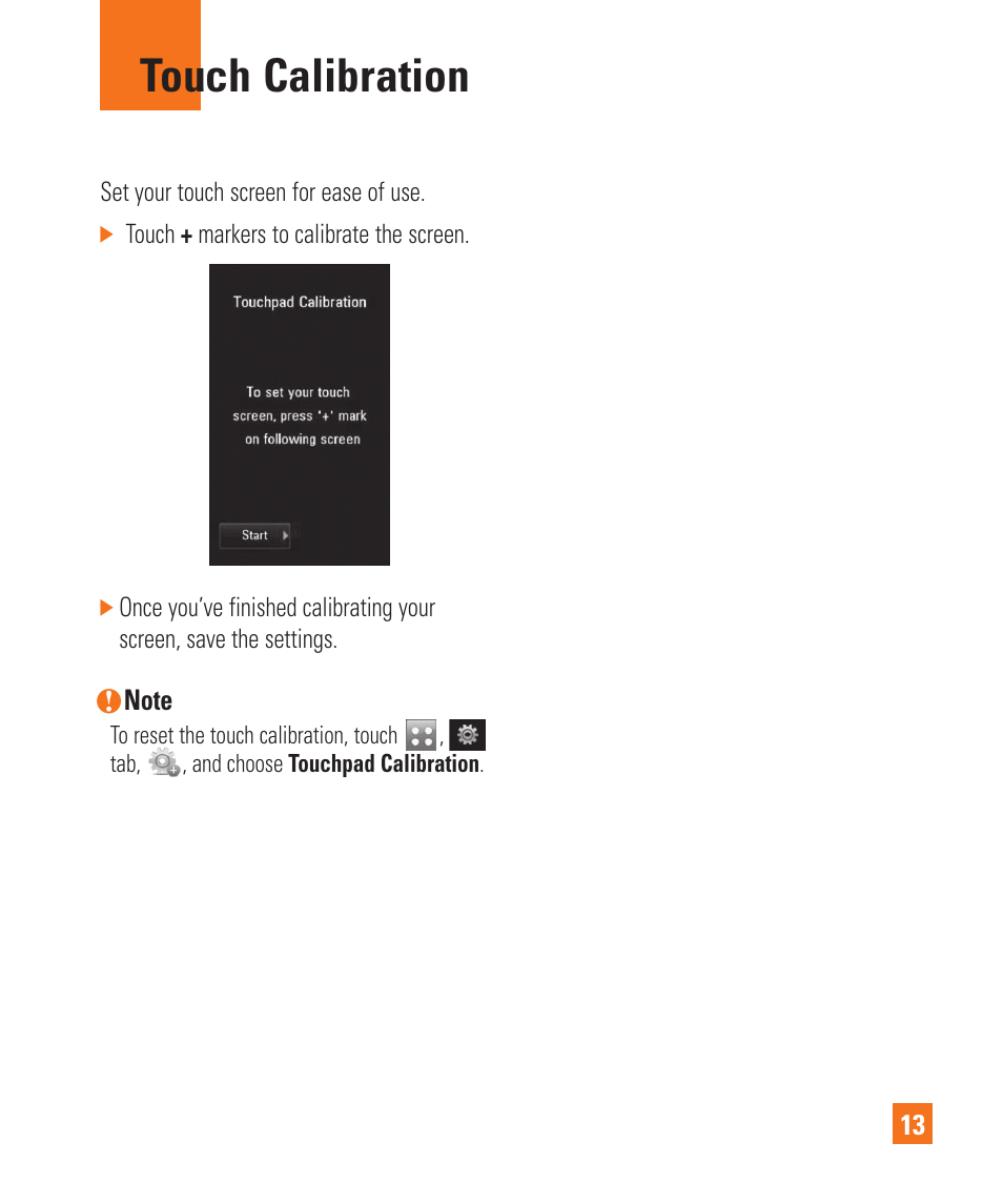 Touch calibration | LG Encore User Manual | Page 18 / 140