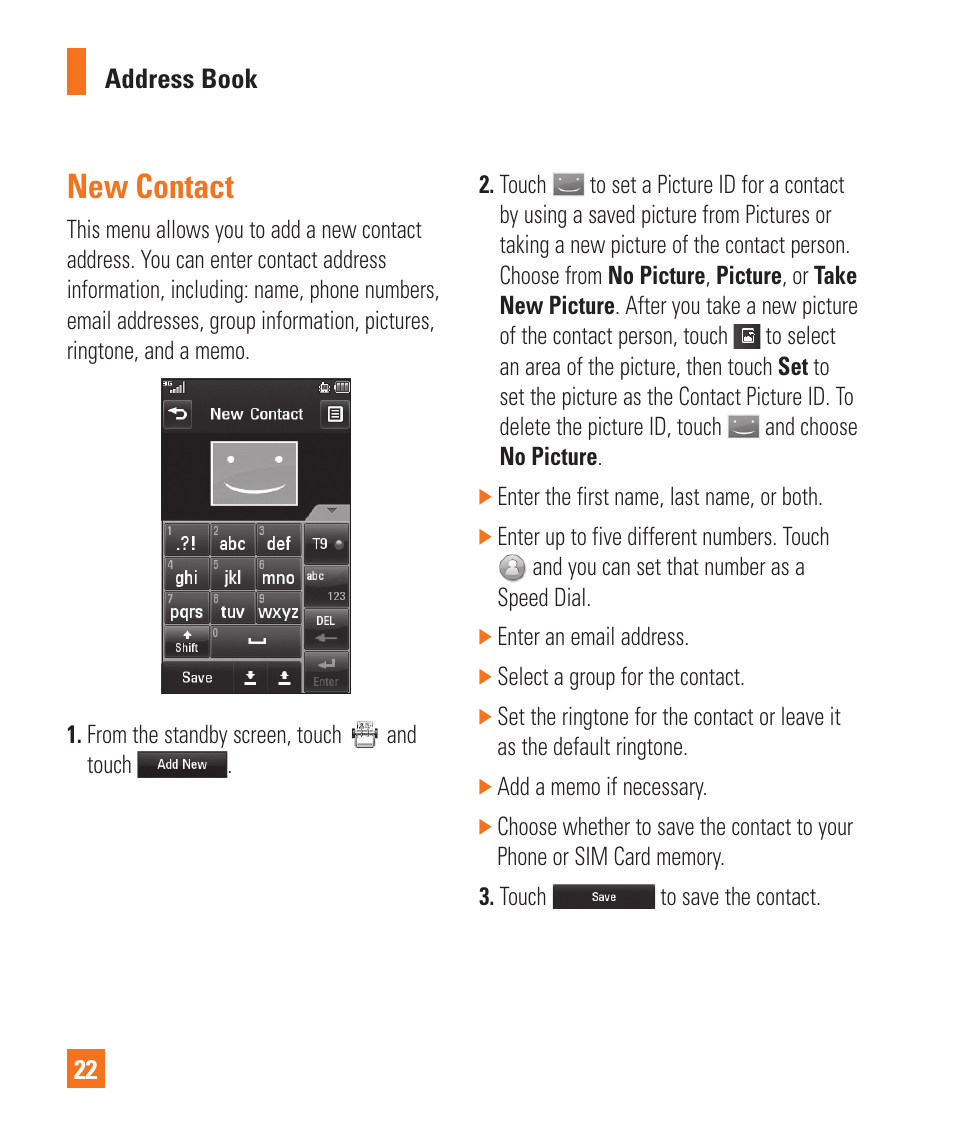 New contact | LG Encore User Manual | Page 27 / 140