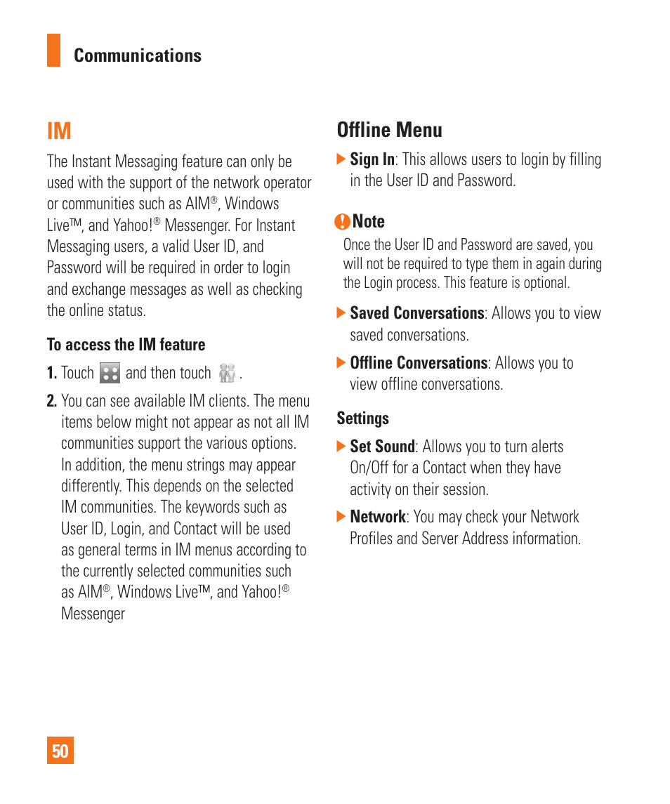 Offline menu | LG Encore User Manual | Page 55 / 140