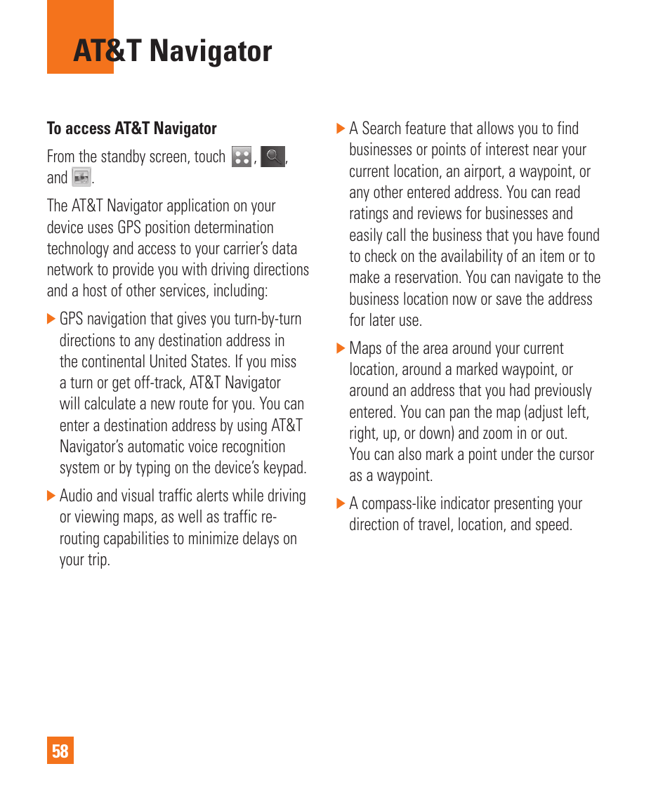 At&t navigator | LG Encore User Manual | Page 63 / 140