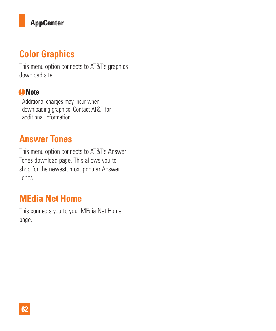Media net home, Answer tones, Color graphics | Color graphics answer tones media net home | LG Encore User Manual | Page 67 / 140