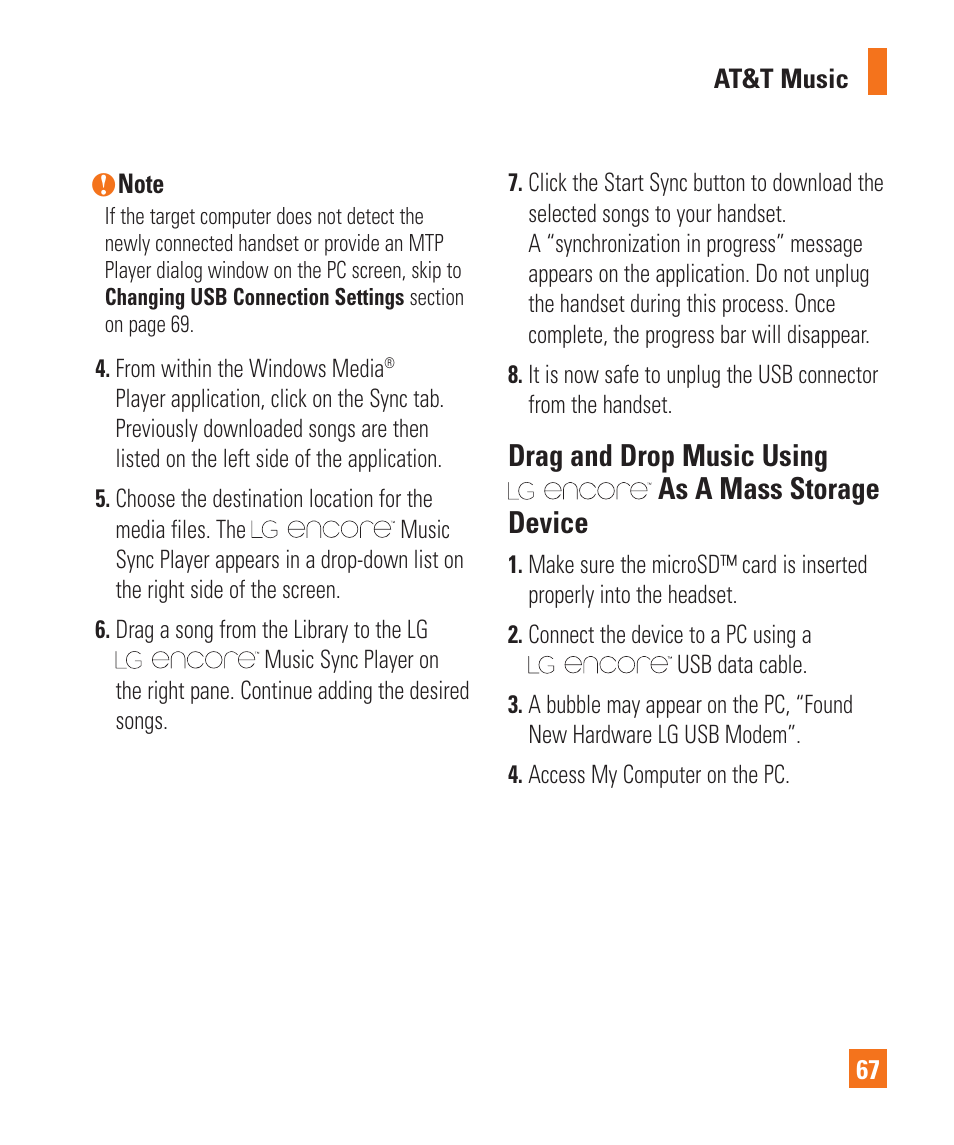 Drag and drop music using as a mass storage device | LG Encore User Manual | Page 72 / 140