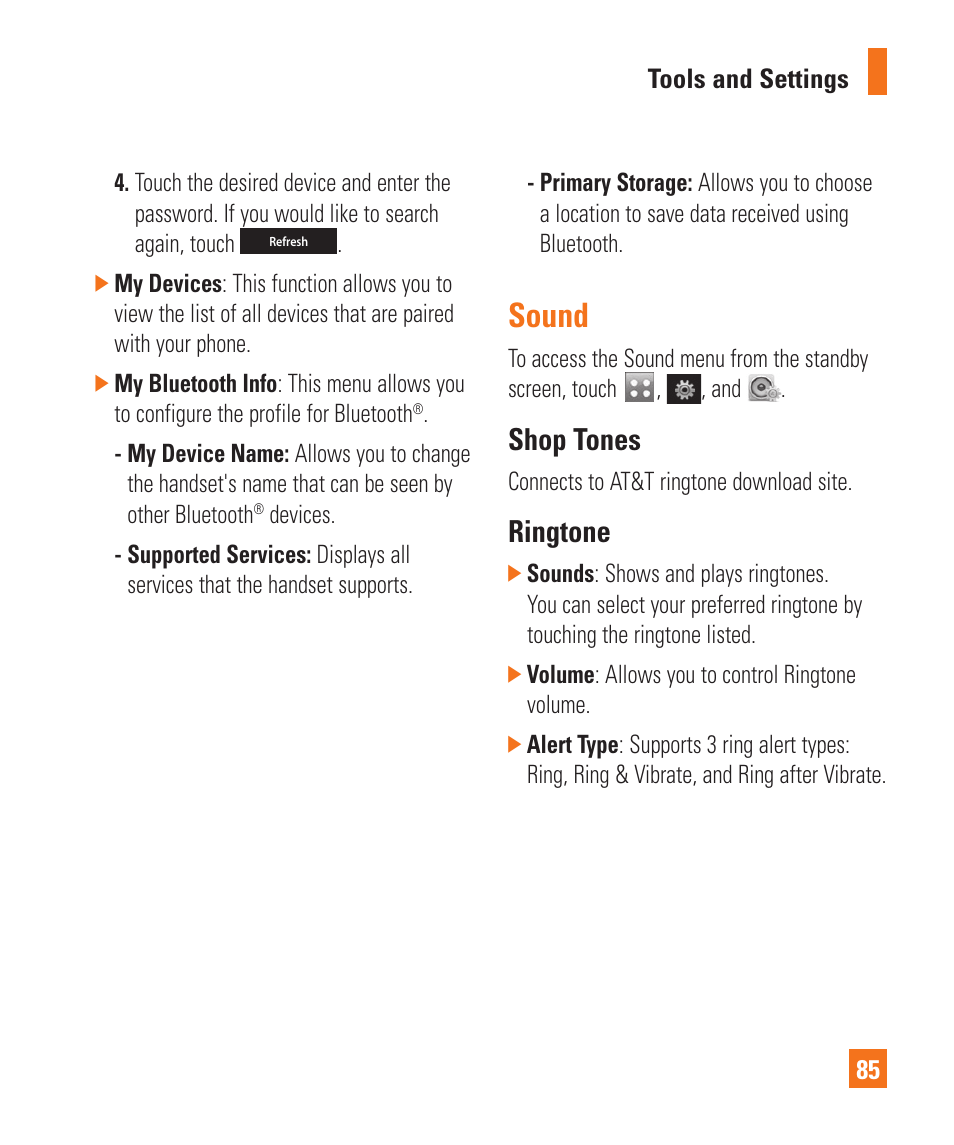Sound, Shop tones, Ringtone | Sound shop tones ringtone | LG Encore User Manual | Page 90 / 140