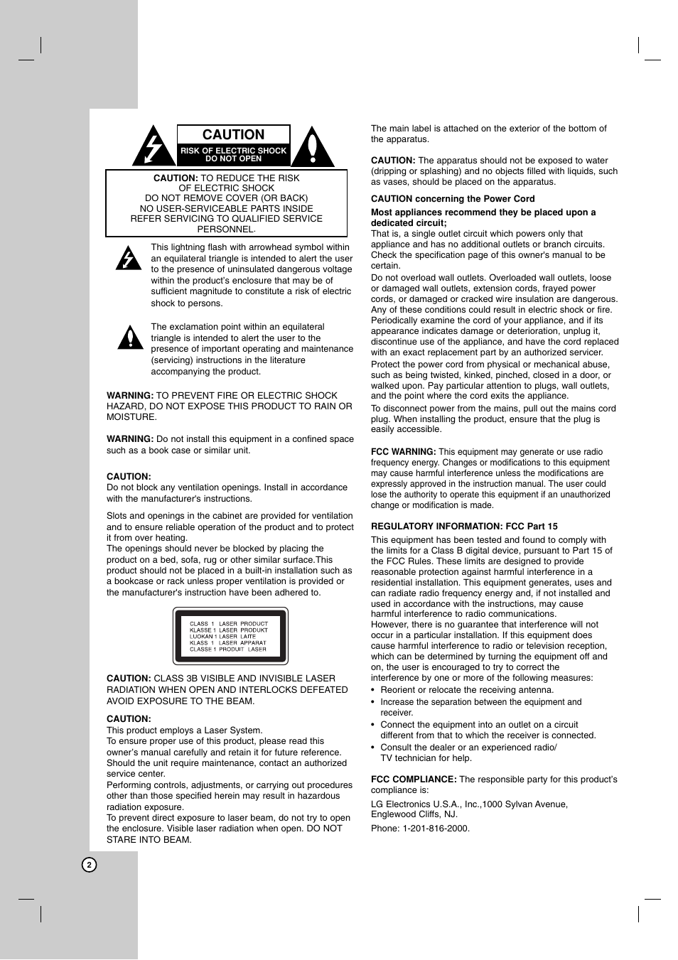Caution | LG LFD790 User Manual | Page 2 / 36