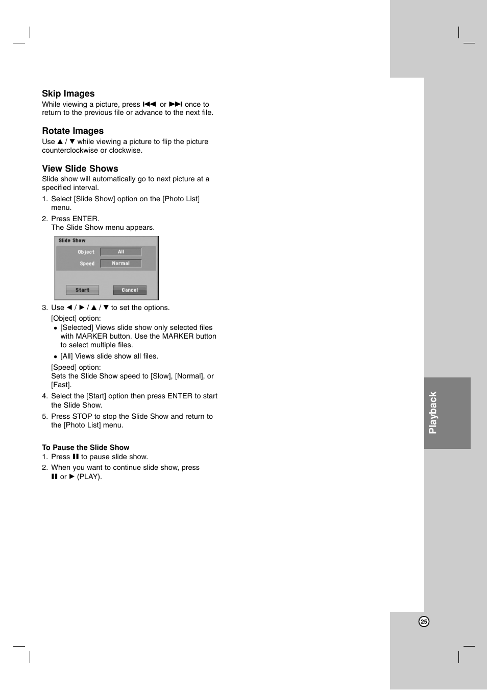 Playback | LG LFD790 User Manual | Page 25 / 36
