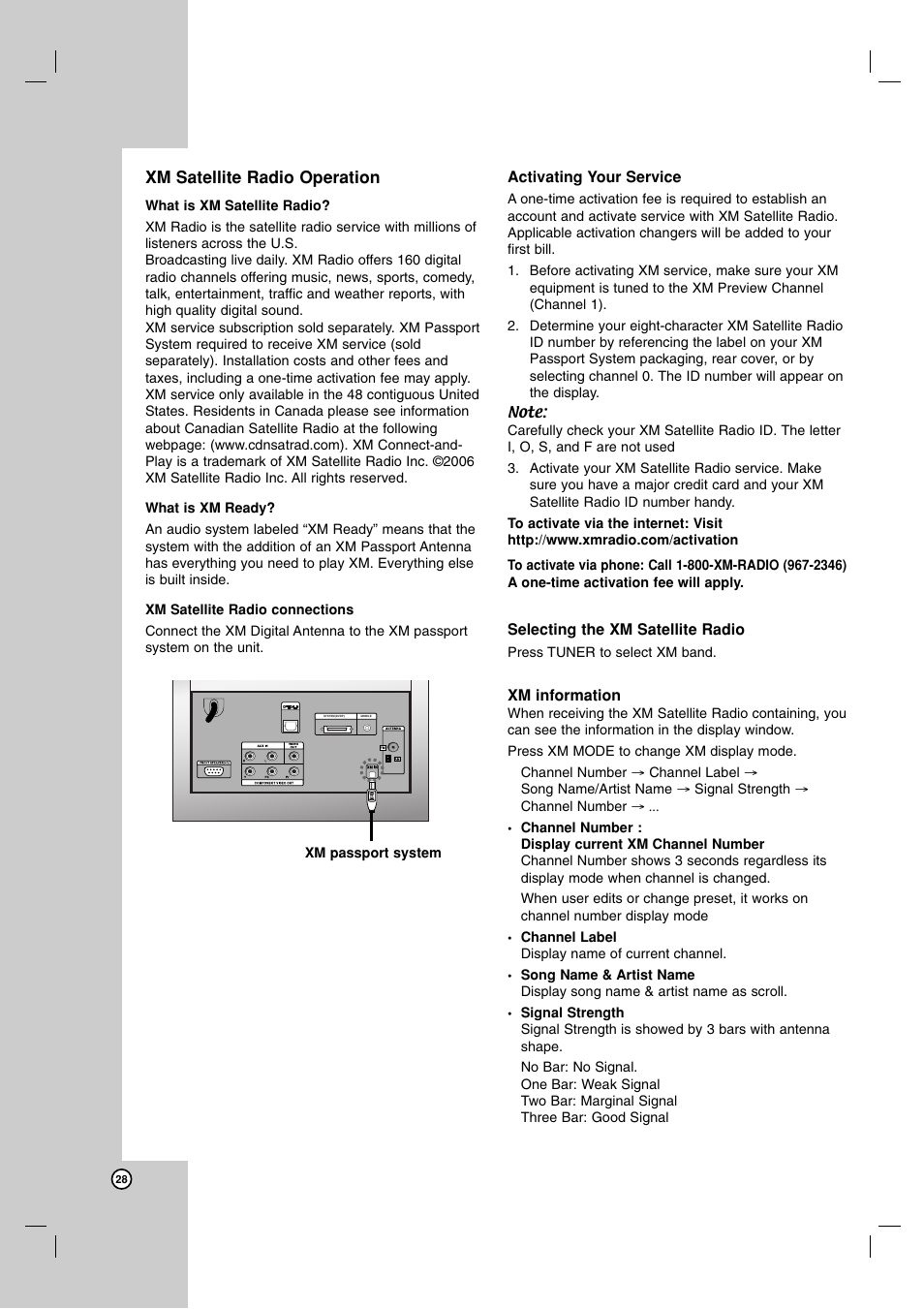 Xm satellite radio operation | LG LFD790 User Manual | Page 28 / 36