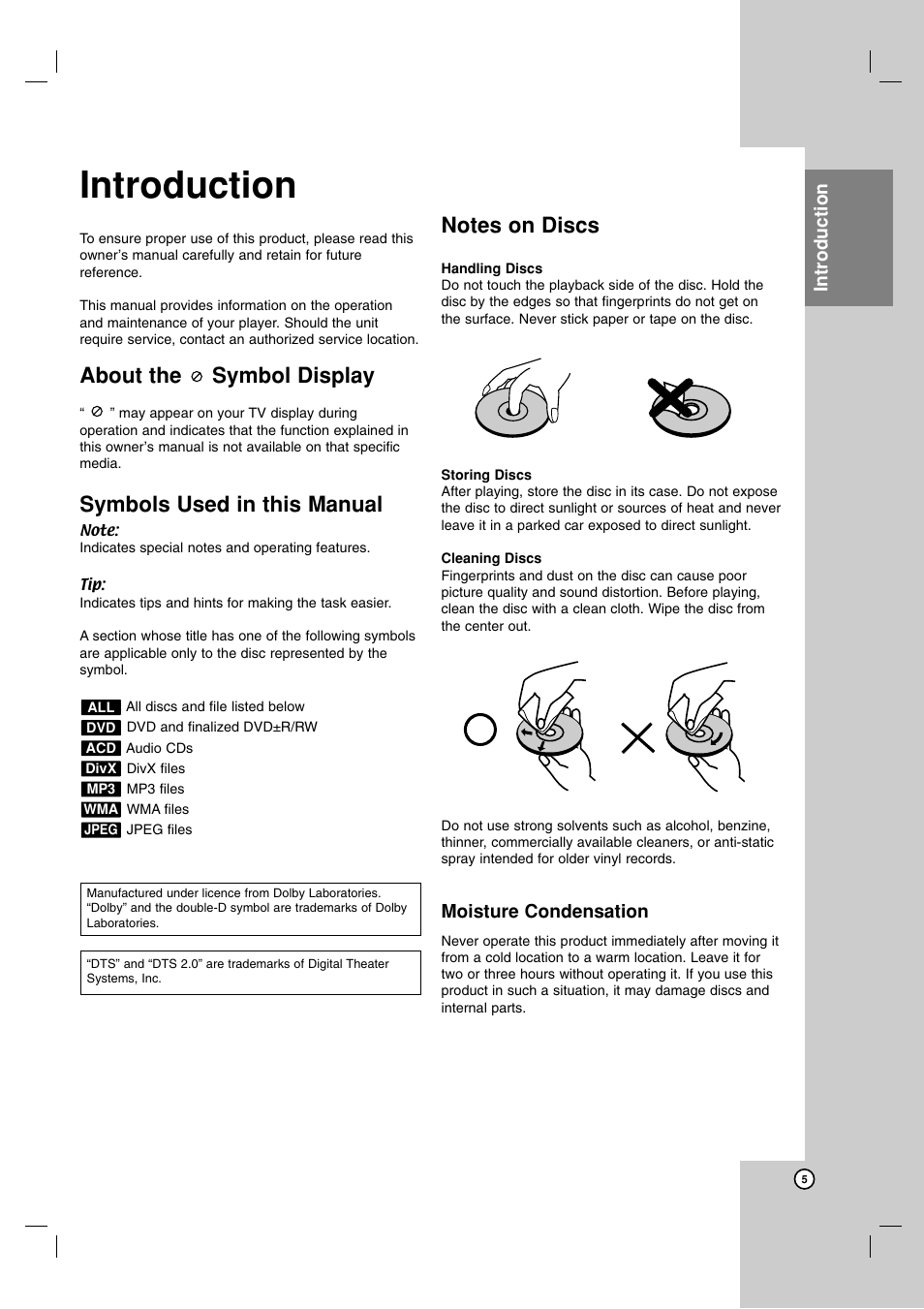 Introduction, About the symbol display, Symbols used in this manual | LG LFD790 User Manual | Page 5 / 36