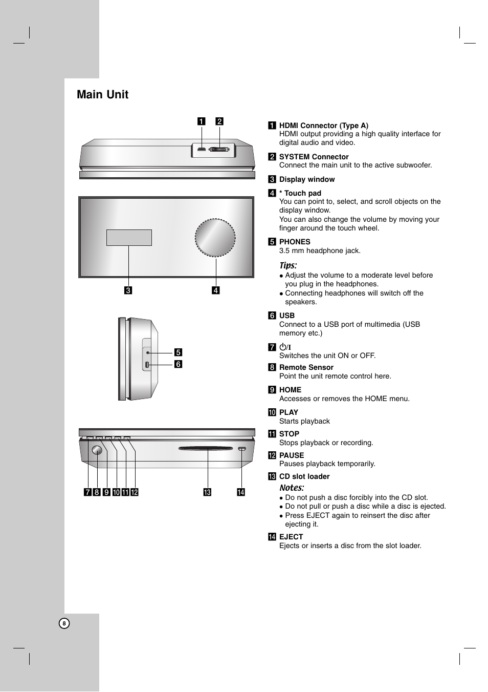 Main unit | LG LFD790 User Manual | Page 8 / 36