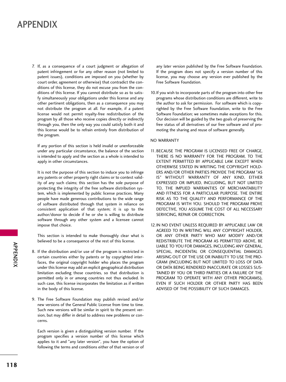 Appendix | LG 3230DC User Manual | Page 118 / 130