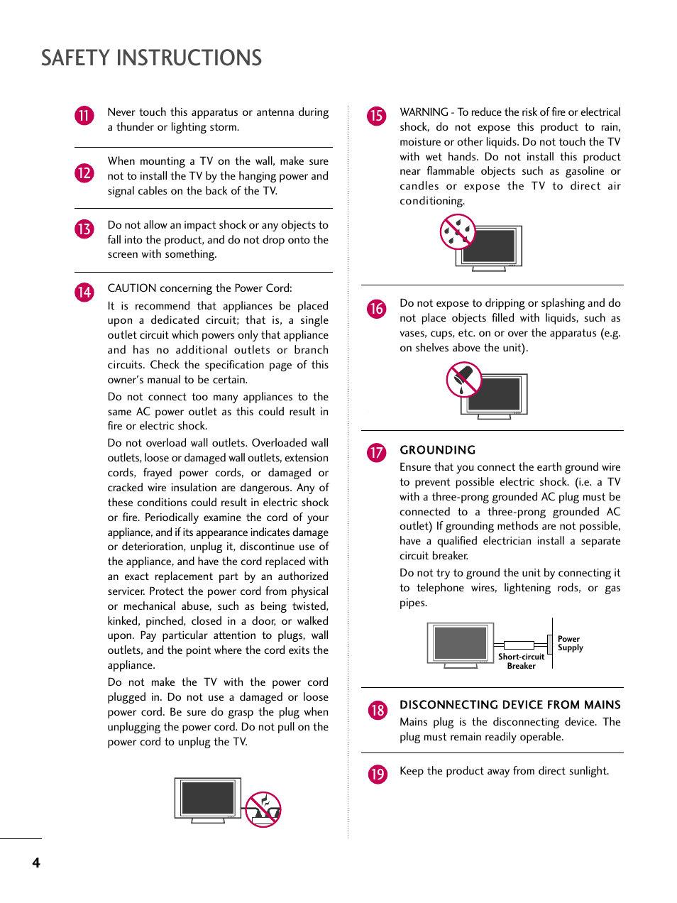 Safety instructions | LG 3230DC User Manual | Page 4 / 130