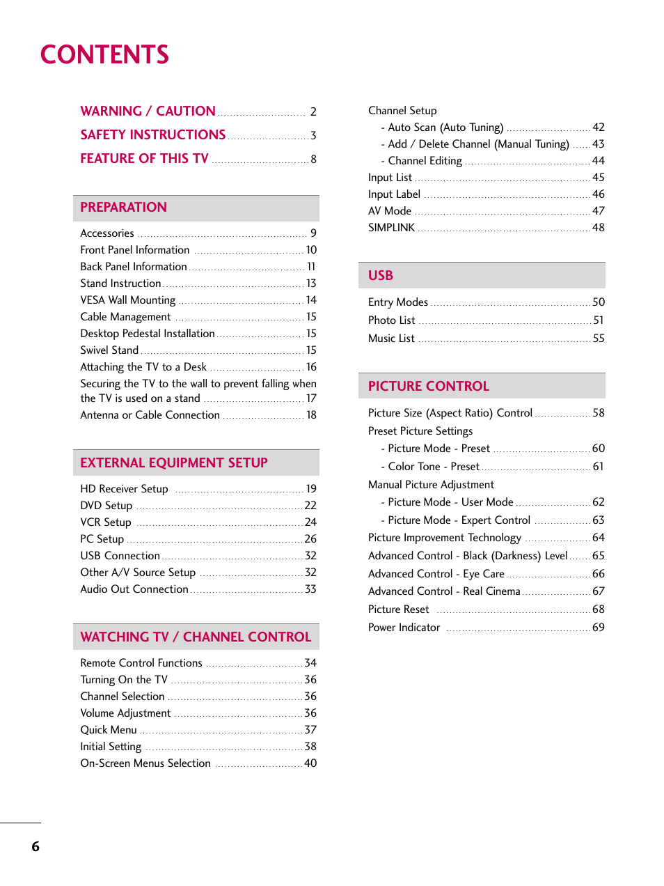 LG 3230DC User Manual | Page 6 / 130