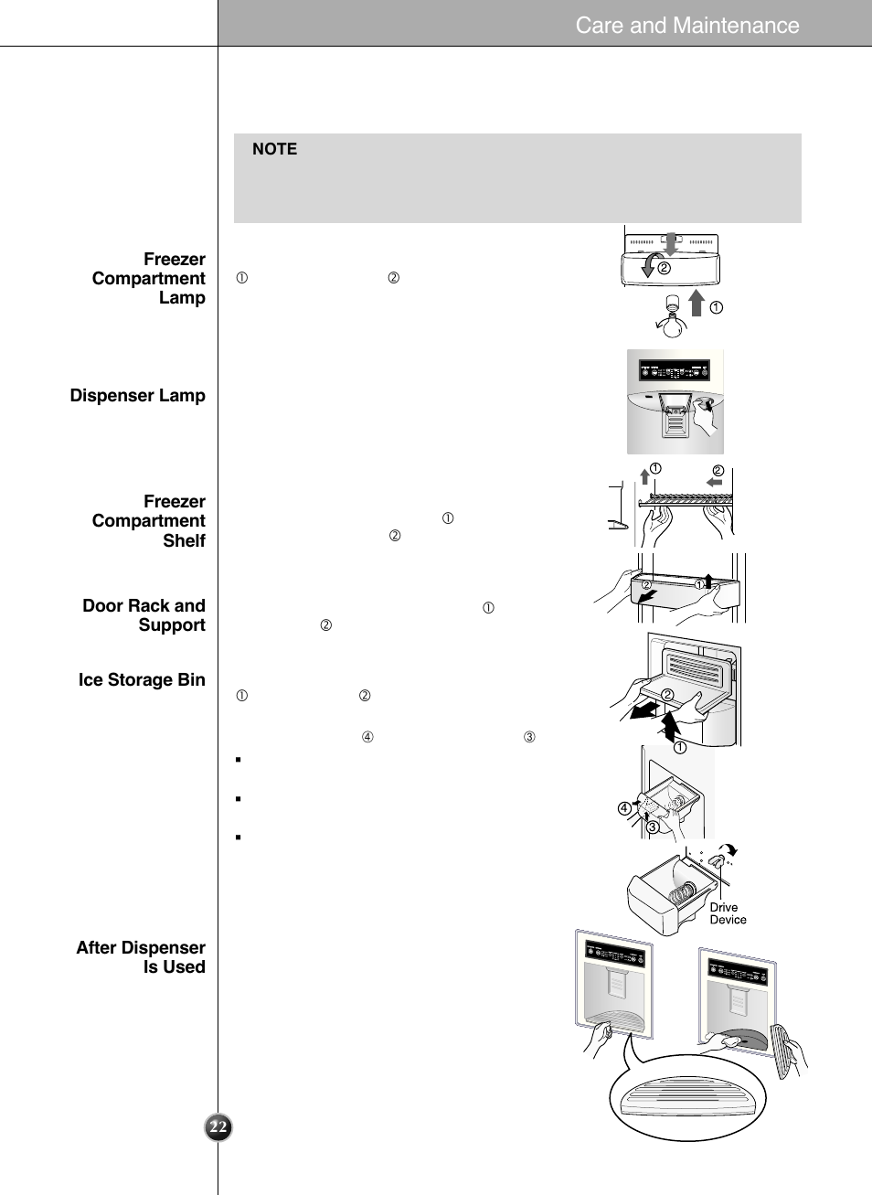 How to dismantle parts, Care and maintenance | LG LSC 26905TT User Manual | Page 22 / 31